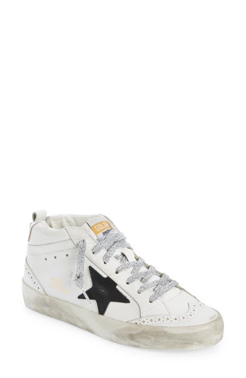 Golden Goose Mid Star Sneaker In White/black/silver