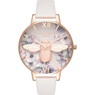 Olivia Burton Watercolor Floral Leather Strap Watch,