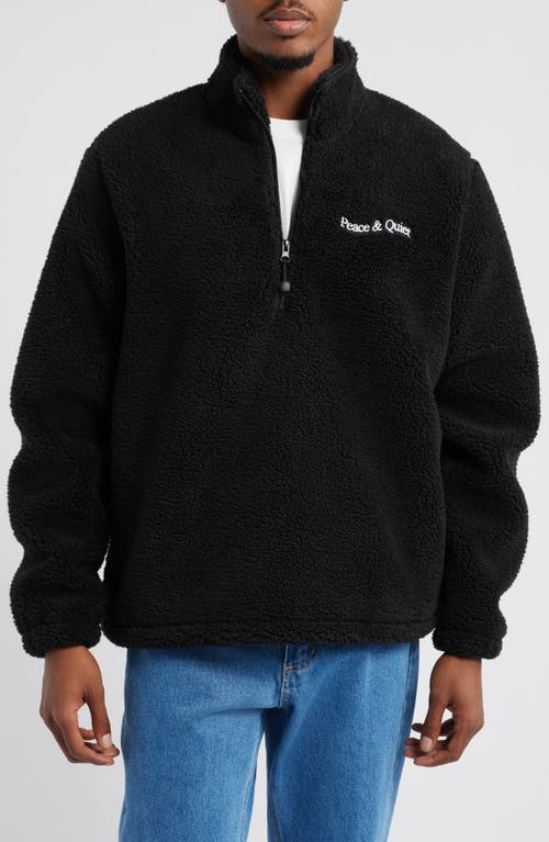 Museum of Peace & Quiet Wordmark Quarter Zip Fleece Pullover in Black 