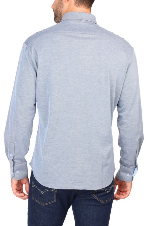 Tailorbyrd Micro Pique Long Sleeve Button-up Shirt In Navy