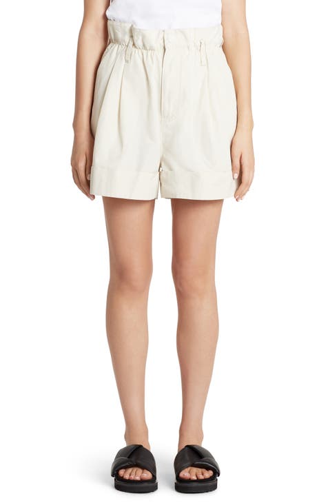 Cream PaperBag-Waist Shorts