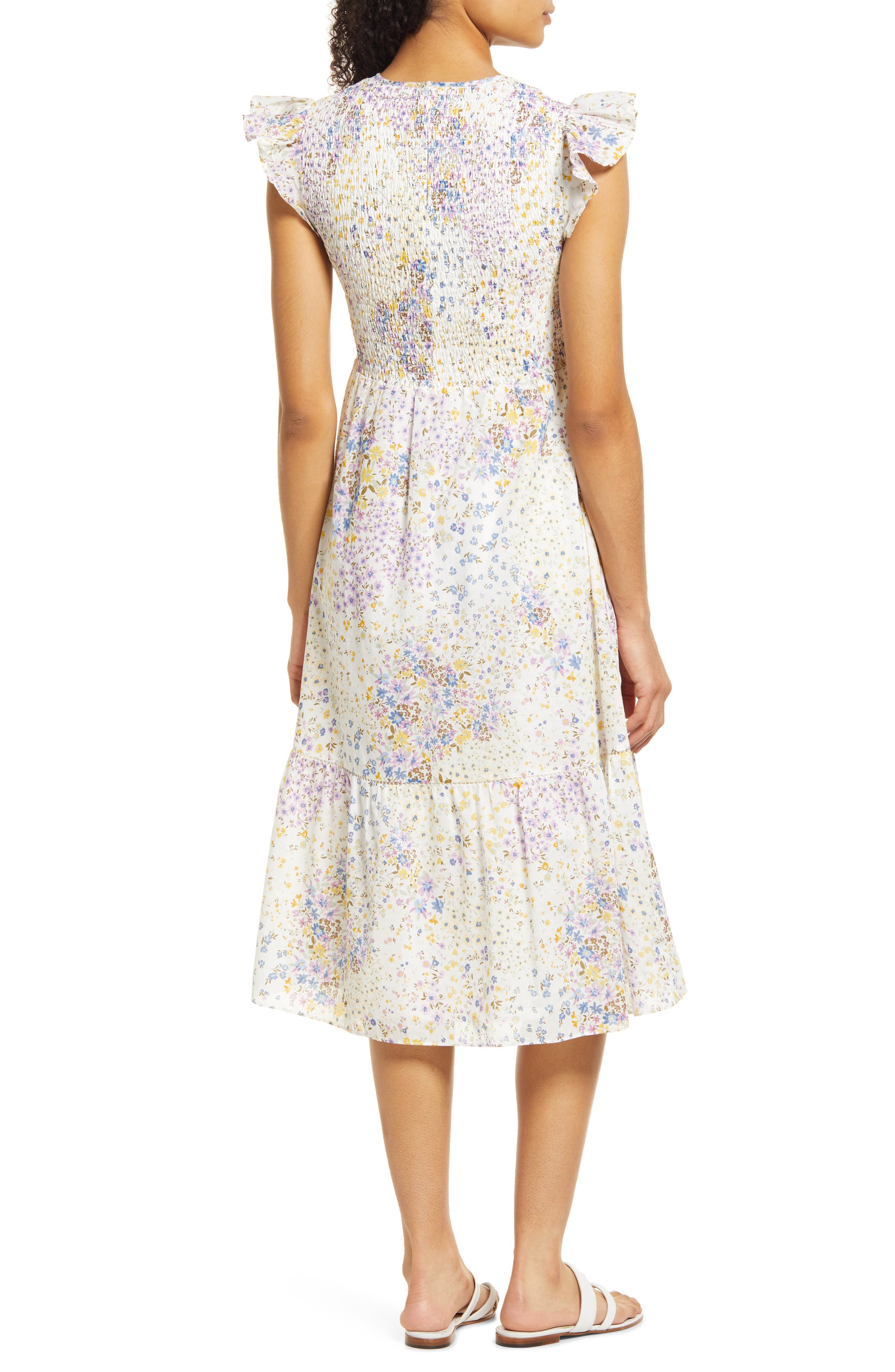 1.STATE Smocked Bodice Cotton Midi 