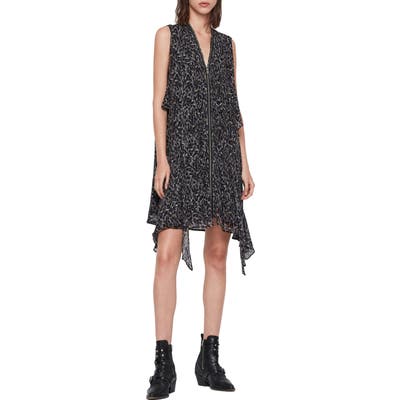 Allsaints Jayda Waterleo Exposed Zip Sleeveless Silk Dress, Green