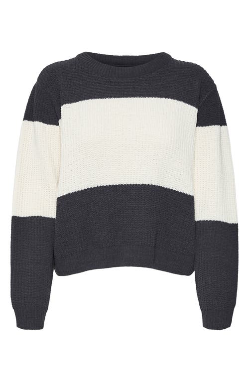 Vero Moda Magate Stripe Crewneck Sweater In Black Detail/birch