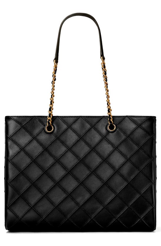 Shop Tory Burch Fleming Soft Quilted Leather Convertible Chain Tote In Black