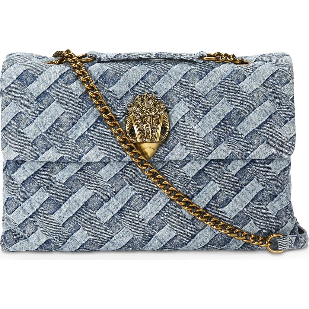 Shop Kurt Geiger London Kensington Woven Denim Bag In Navy