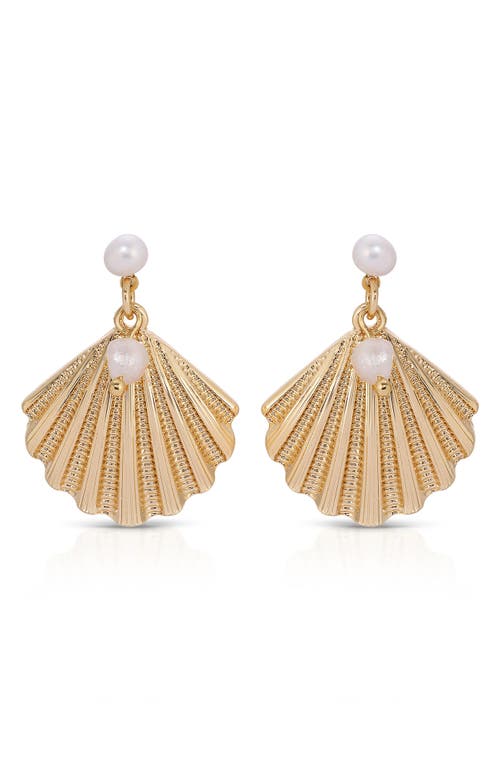 ETTIKA ETTIKA SCALLOP SHELL & FRESHWATER PEARL DROP EARRINGS 