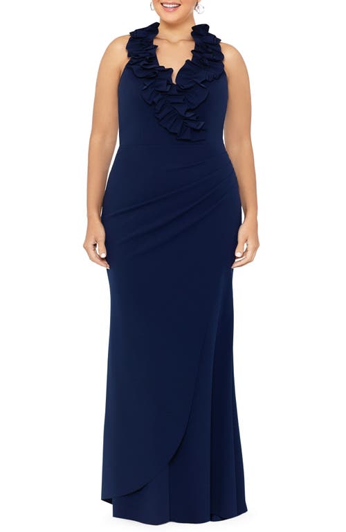 Xscape Evenings Ruffle Scuba Gown Navy at Nordstrom,