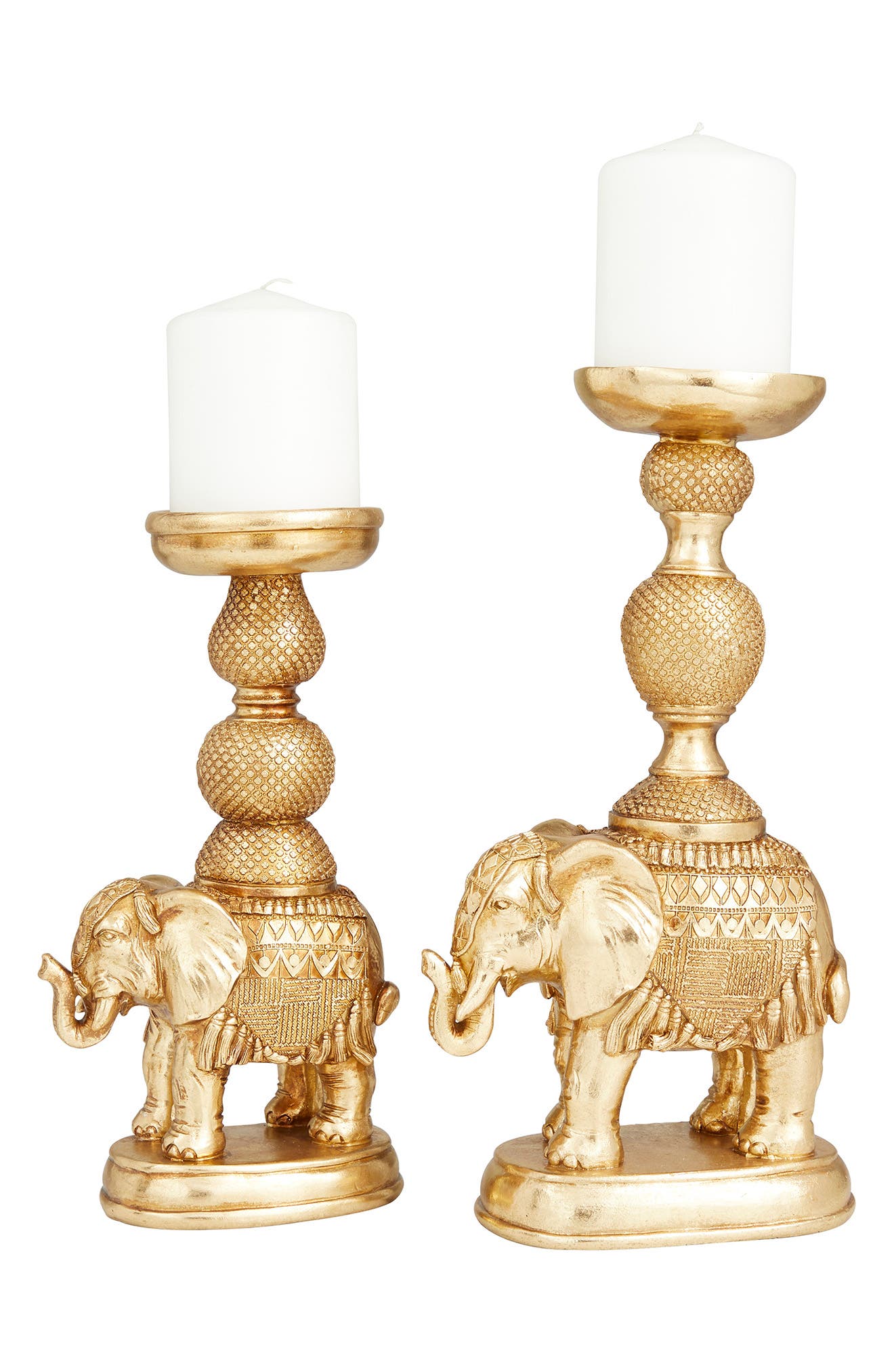 VIVIAN LUNE HOME Goldtone Polystone Elephant Candle Holder Set of 2