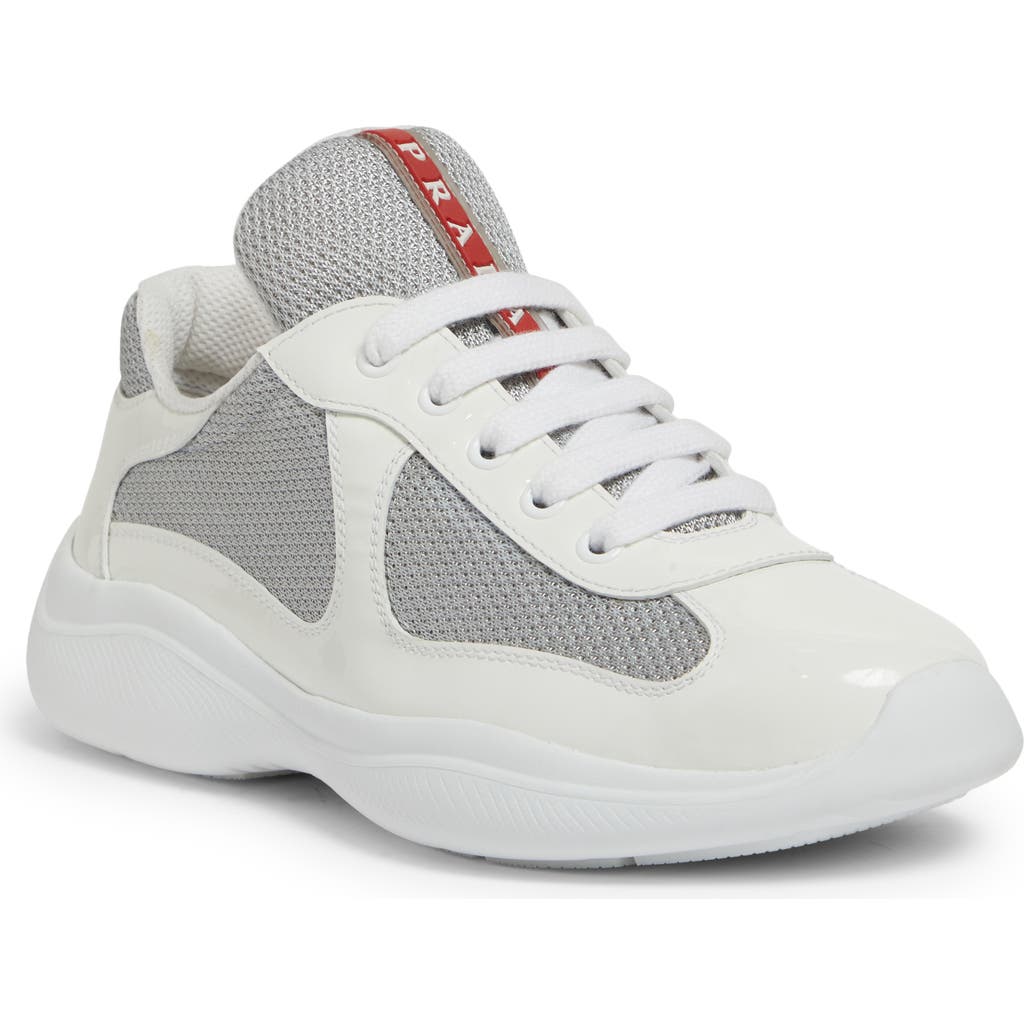 Prada Mesh Stitching Leisure Sports Shoes In Bianco/argento