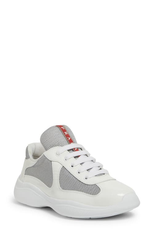 Prada Mesh Stitching Leisure Sports Shoes In Bianco/argento