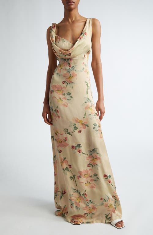 Shop Totême Toteme Floral Print Twist Drape Maxi Dress In Washed Floral