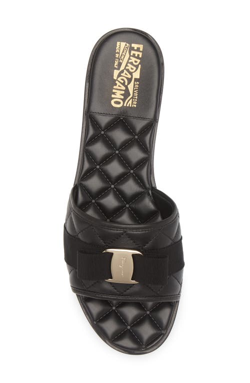 Shop Ferragamo Vara Bow Quilted Slide Sandal In Nero