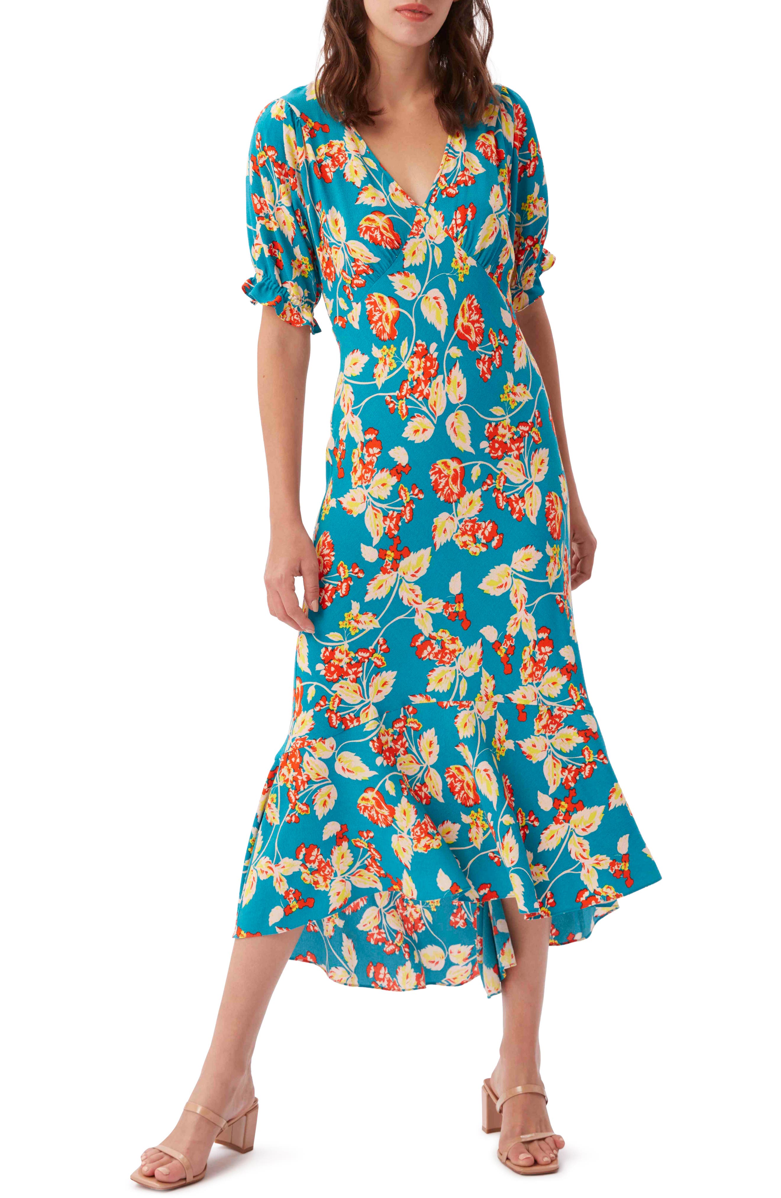Dresses DVF Abigail Silk Maxi Wrap Dress in Woodcut Lg Blk Woodcut Blk ...