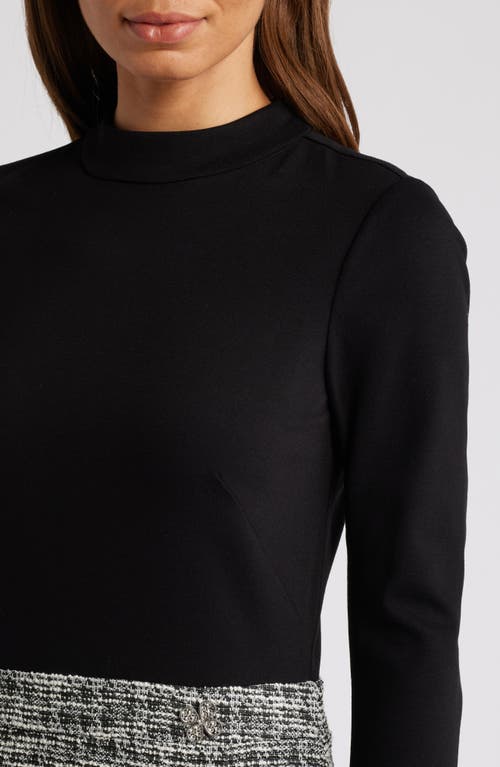 Eliza J Mock Neck Long Sleeve Mixed Media Dress In Black Ivory