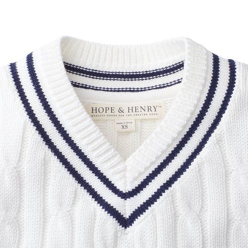 Hope & Henry Baby Boys' V-neck Cricket Sweater, Infant In White & Navy