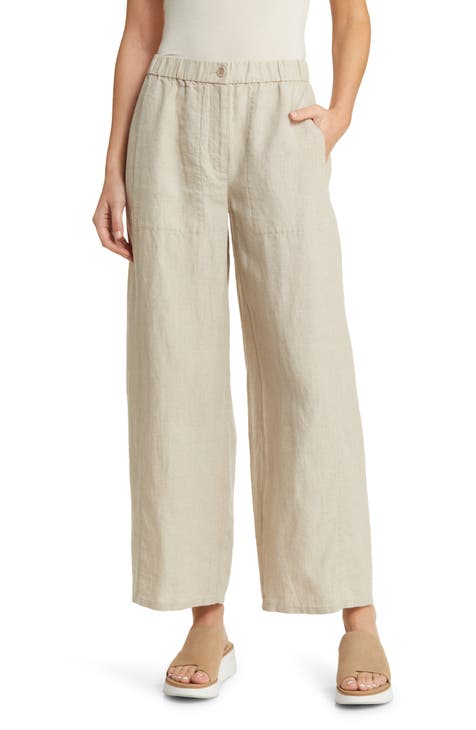 www. - Elastic waist women Linen pants wide leg pants casual pants  top straight pants