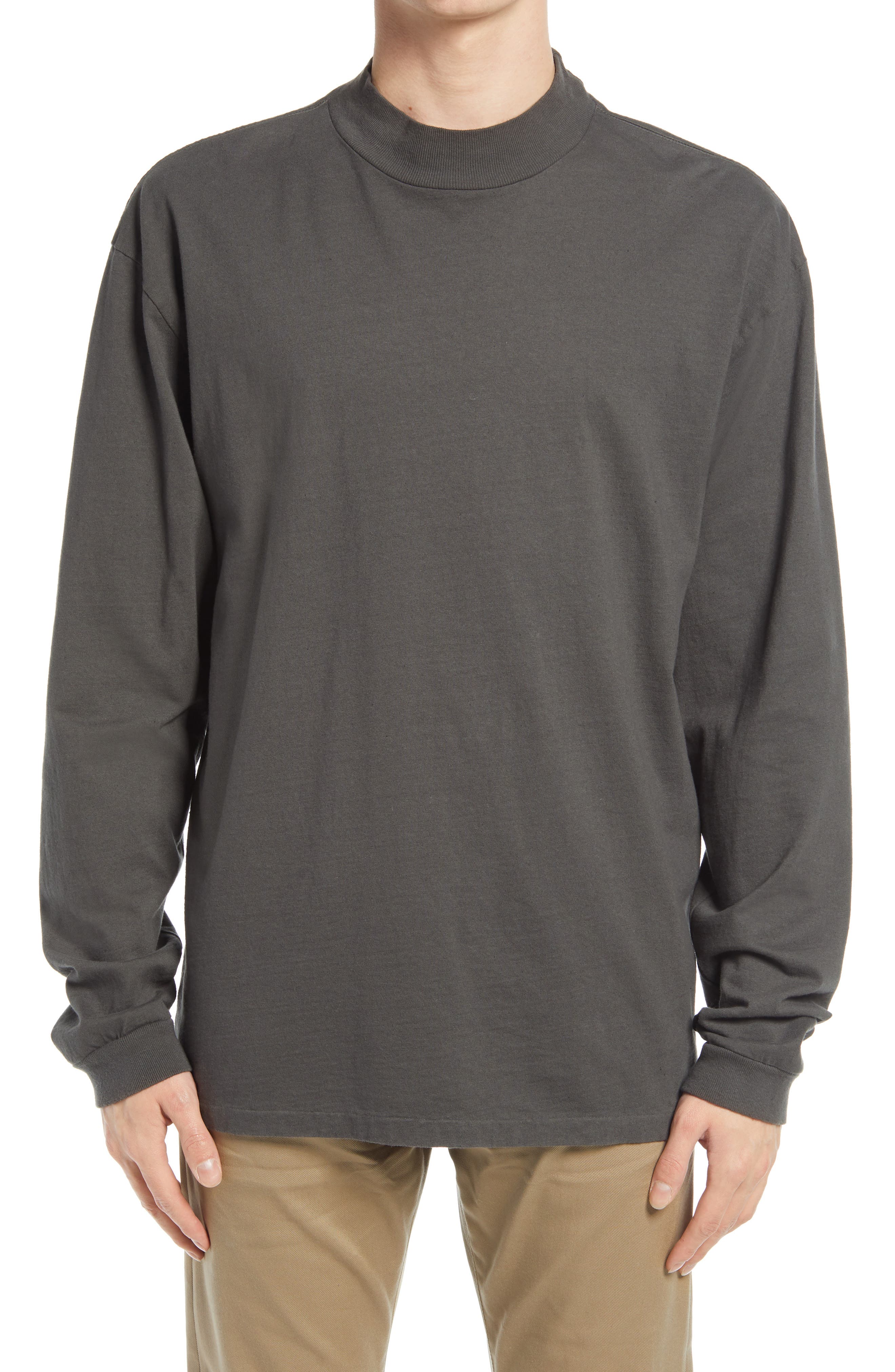 John Elliott Men's 900 Long Sleeve Mock Neck T-Shirt in Charcoal at Nordstrom, Size X-Small