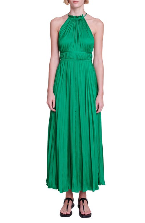 Maje Revilly Pleat Dress In Green