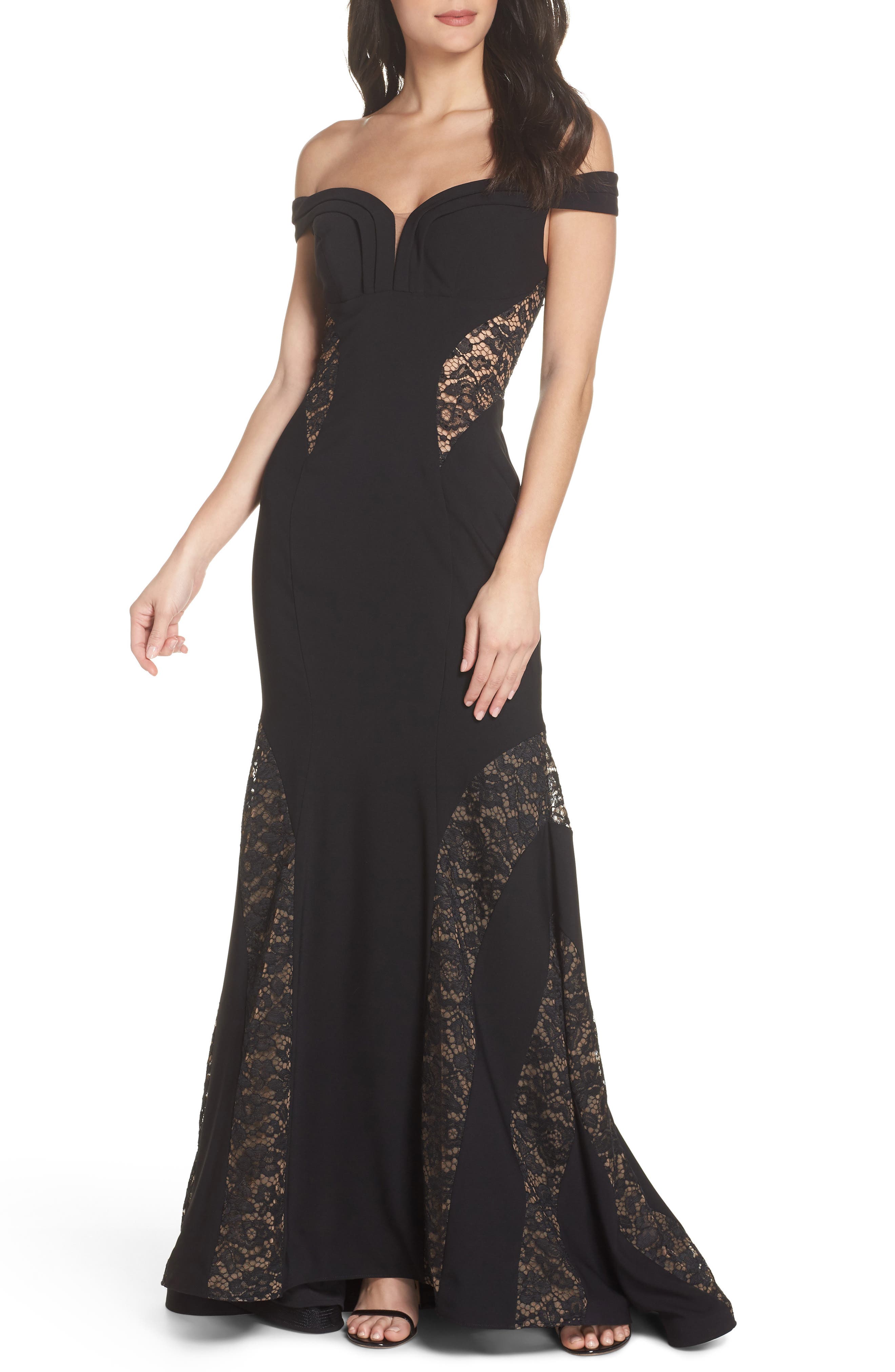xscape off the shoulder lace dress