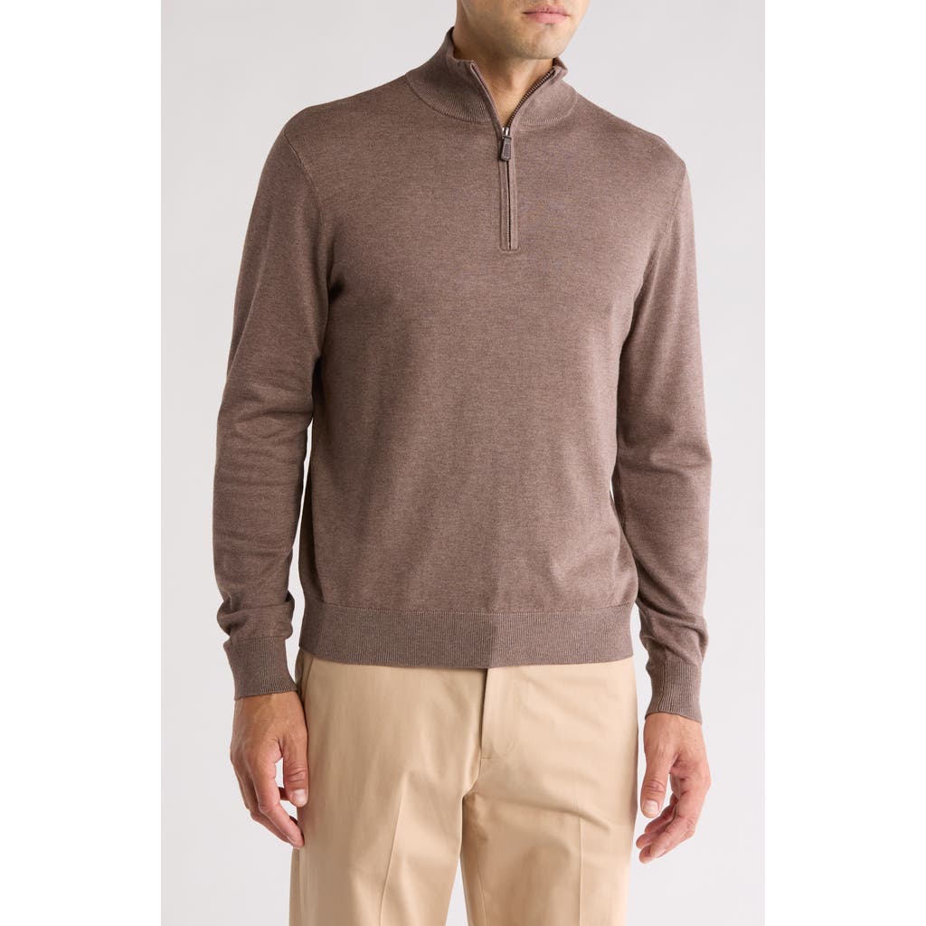 Tom Baine Solid Quarter Zip Pullover In Brown