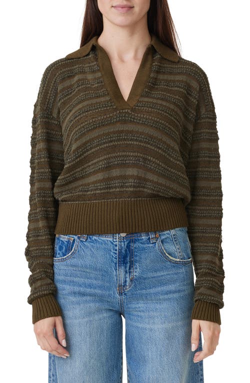 Habitual Stripe Cotton Johnny Collar Sweater in Highland 