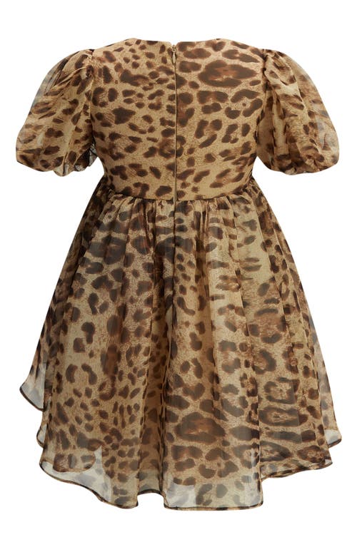 Shop Bardot Junior Kids' Juliet Puff Sleeve Party Dress In Beige Leopard