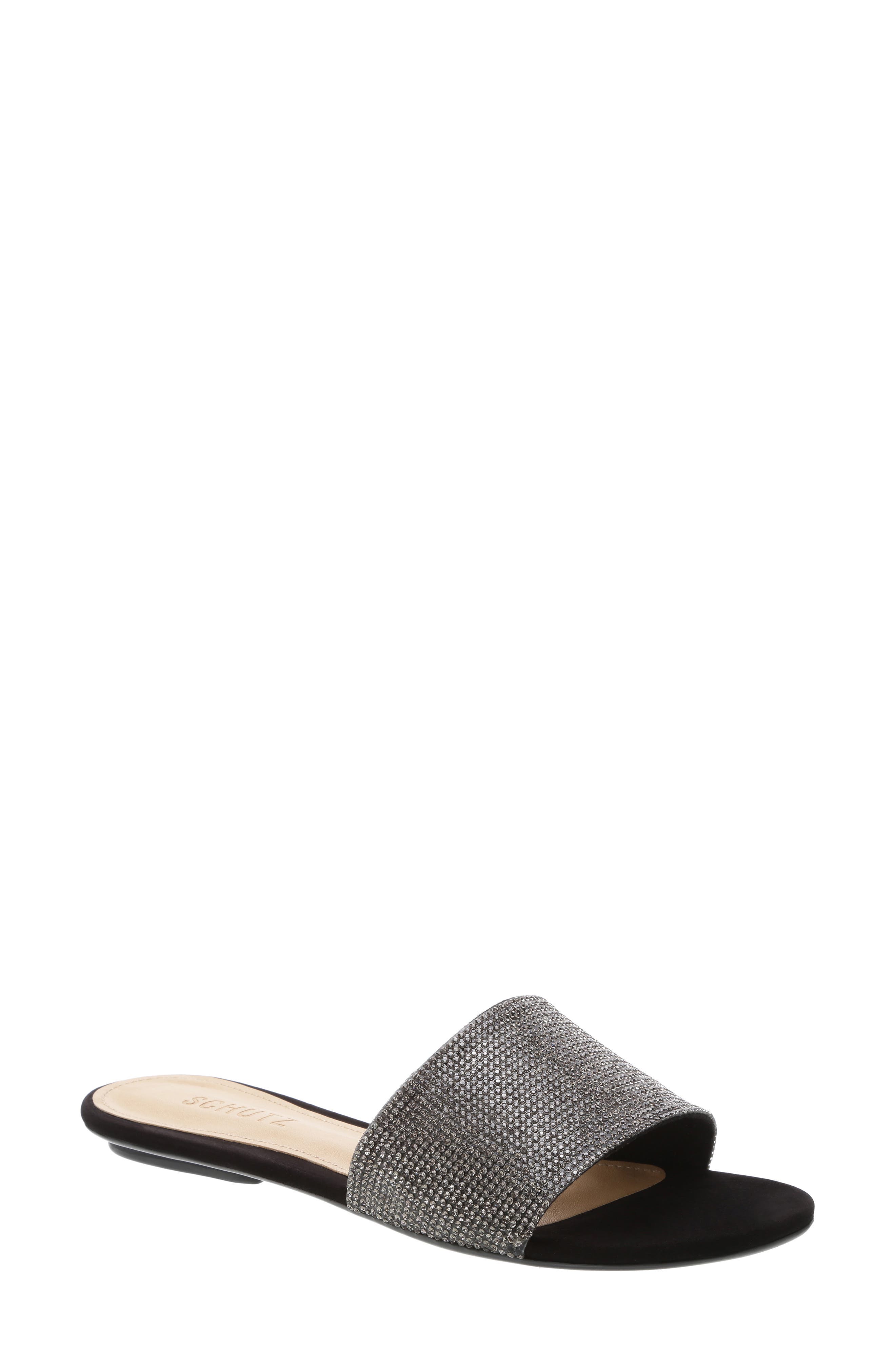 Schutz Queren Embellished Slide Sandal- Black