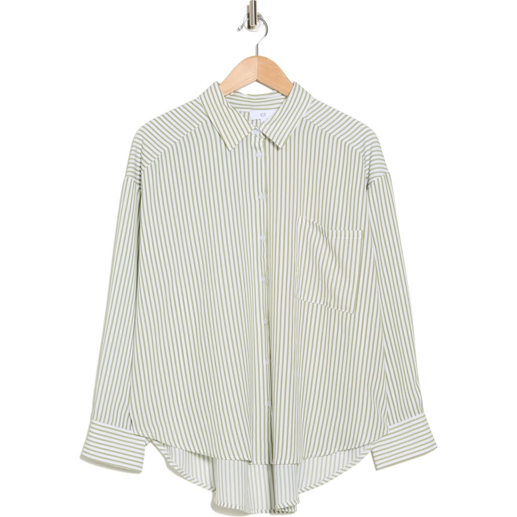 Nsr Stripe Woven Button-down Shirt In Sage/ivory