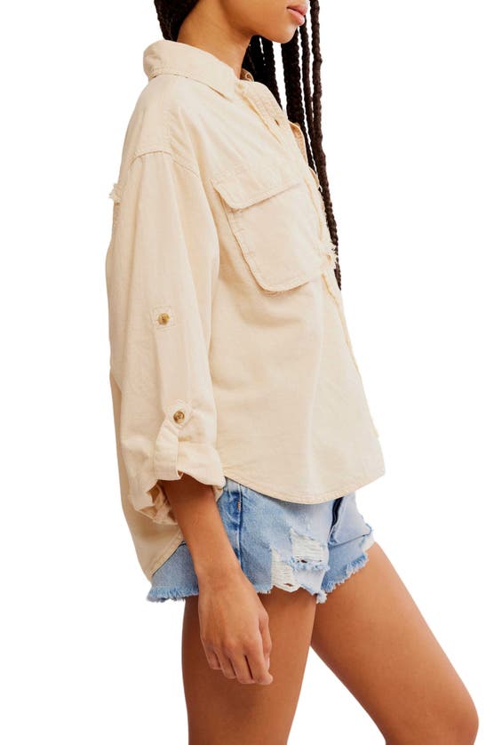 Shop Free People Made For Sun Oversize Linen & Cotton Button-up Shirt In Wet Plaster