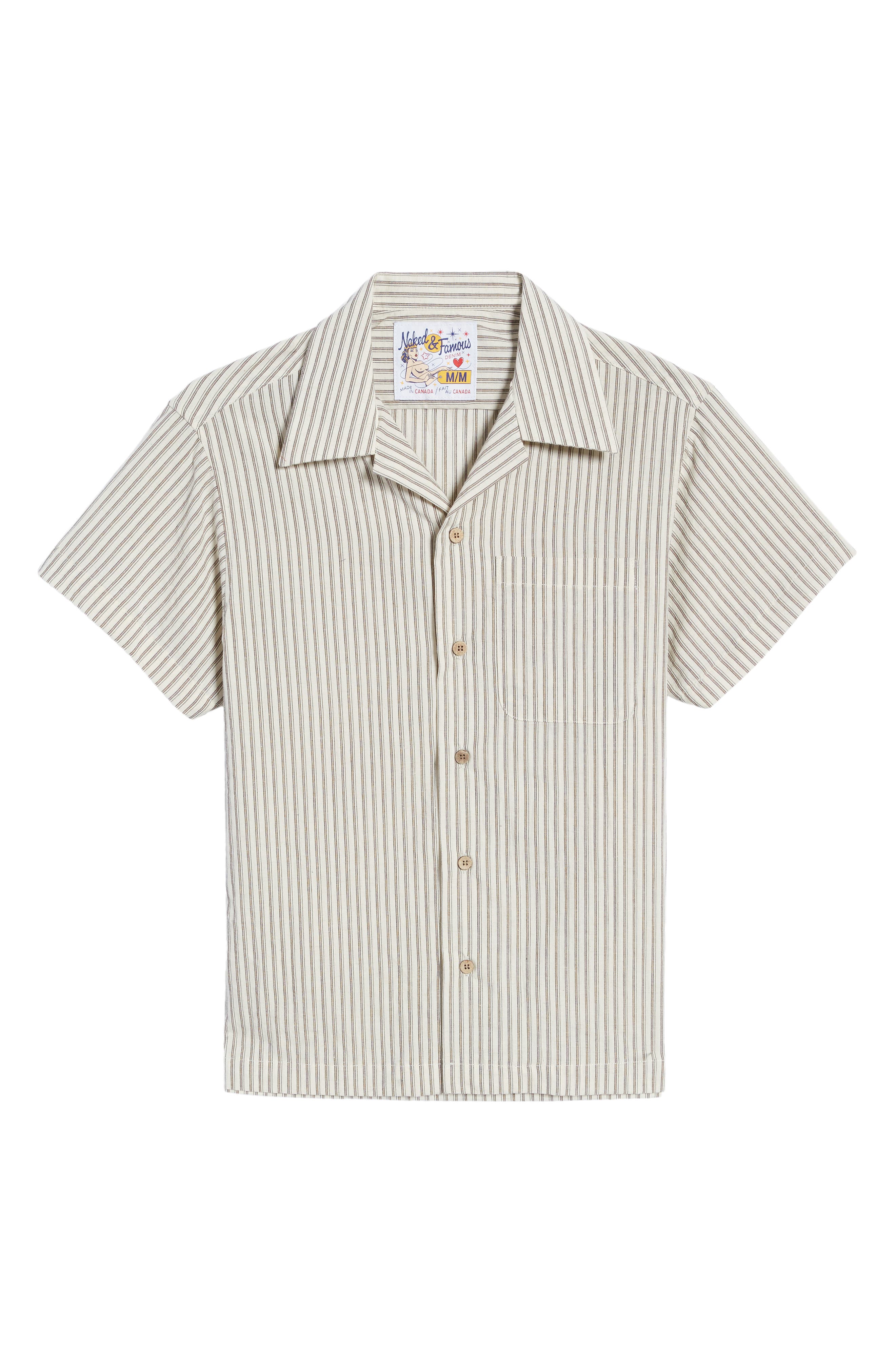 Naked & Famous Denim Men's Broad Stripe Short Sleeve Cotton & Linen Button-up Shirt In Cream At Nord