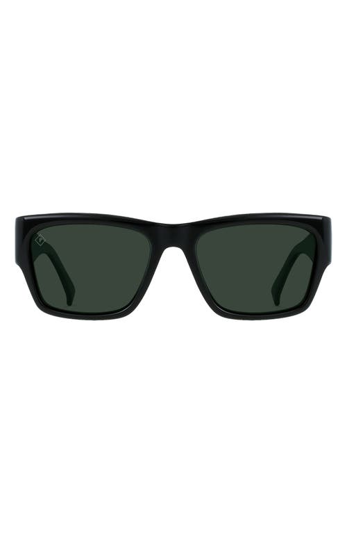 Rufio 55mm Polarized Rectangular Sunglasses in Recycled Black/Green Polar