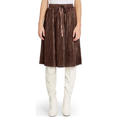 Plus Size Modcloth Pleated Metallic Skirt, Brown