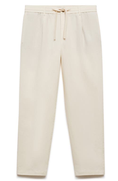 MANGO MANGO SLIM FIT PLEATED CROP LINEN & COTTON DRAWSTRING PANTS 