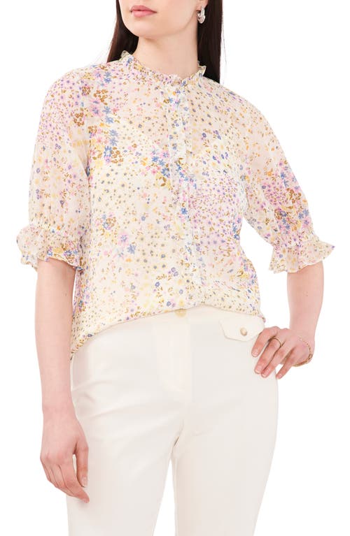 Chaus Floral Ruffle Edge Blouse Ivory/Yellow 131 at Nordstrom,