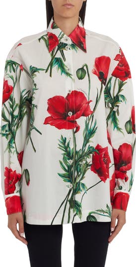 Dolce&Gabbana Poppy Print Cotton Poplin Button-Up Shirt | Nordstrom