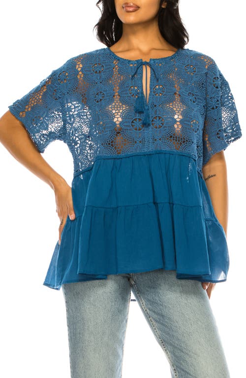 Lace Ruffle Top in Deep Water