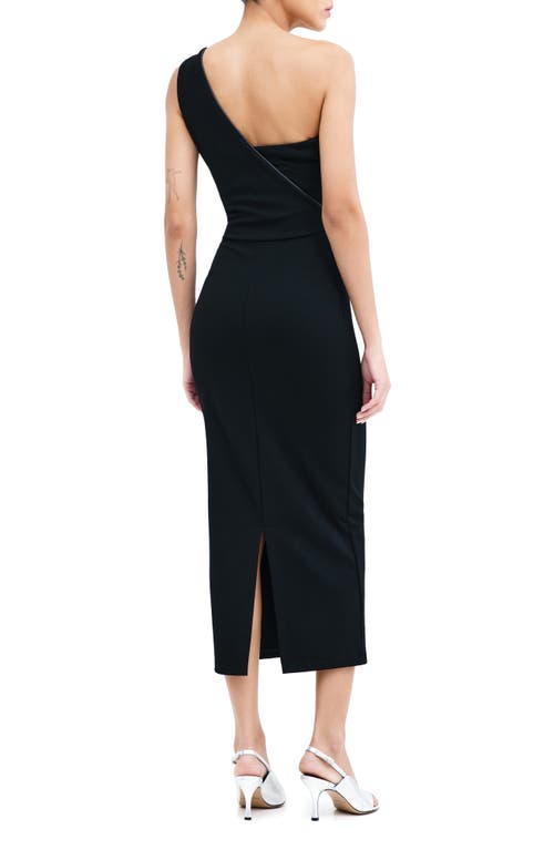 Marcella Nina One-shoulder Ponte Midi Dress In Black