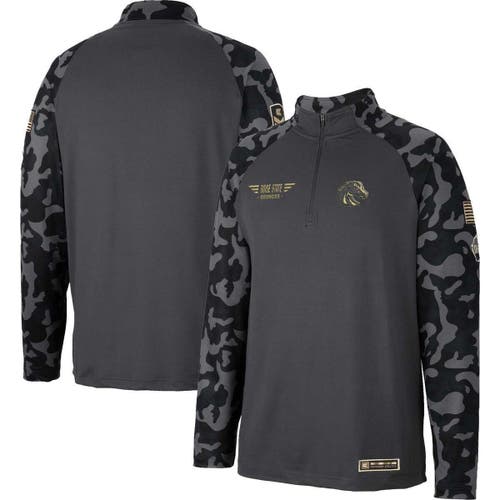 Men's Colosseum Charcoal Boise State Broncos OHT Military Appreciation Long Range Raglan Quarter-Zip Jacket