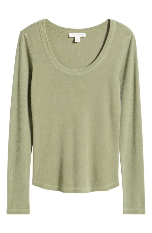 Shop Treasure & Bond Scoop Neck Long Sleeve Cotton & Modal T-shirt In Olive Acorn