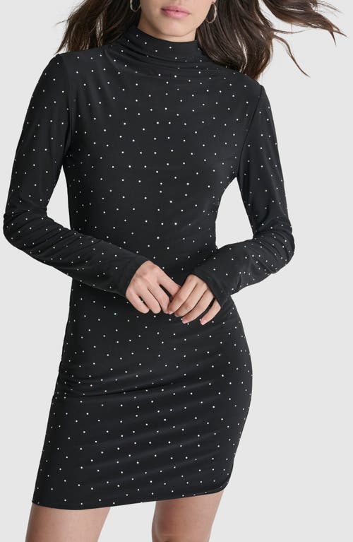 Shop Dkny Crystal Long Sleeve Stretch Dress In Black