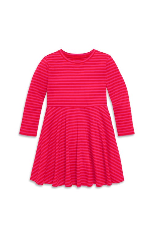 Primary Long Sleeve Twirly Dress In Mini Stripe In Fuchsia Lollipop Stripe