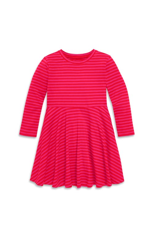 Shop Primary Long Sleeve Twirly Dress In Mini Stripe In Fuchsia Lollipop Stripe