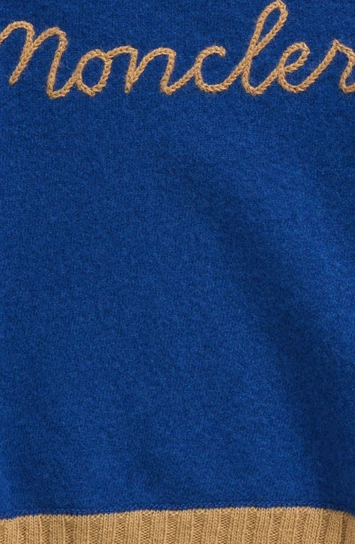 Moncler Kids' Embroidered Logo Virgin Wool Crewneck Sweater In Blue