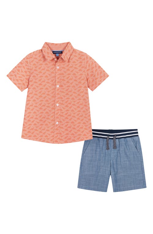 Andy & Evan Button-Up Shirt & Shorts Set in Faded Orange at Nordstrom, Size 12-18M