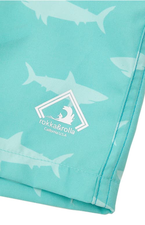 Shop Rokka&rolla Toddler Swim Trunks With Mesh Lining Upf 50+ In Teal Blue Shark