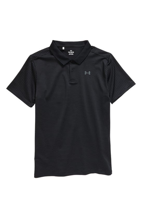 Under Armour Kids' Performance Stripe Polo In Black / Black / Royal