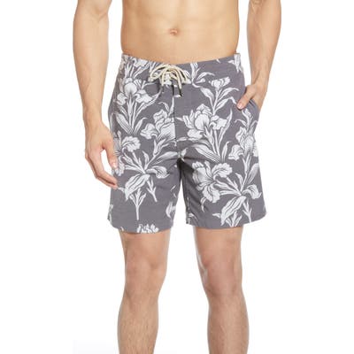 Faherty Beacon Floral Swim Trunks, Black