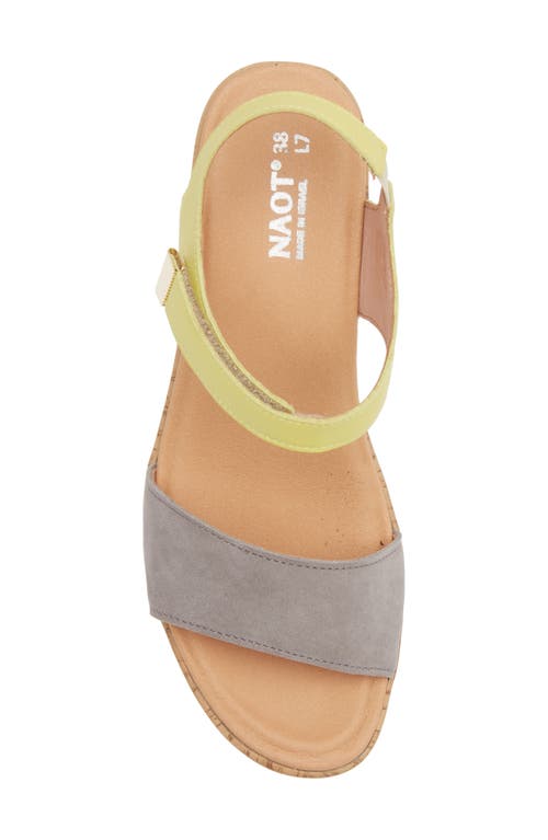 Shop Naot Summer Platform Wedge Sandal In Smoke Grey Nubuck/soft Lime