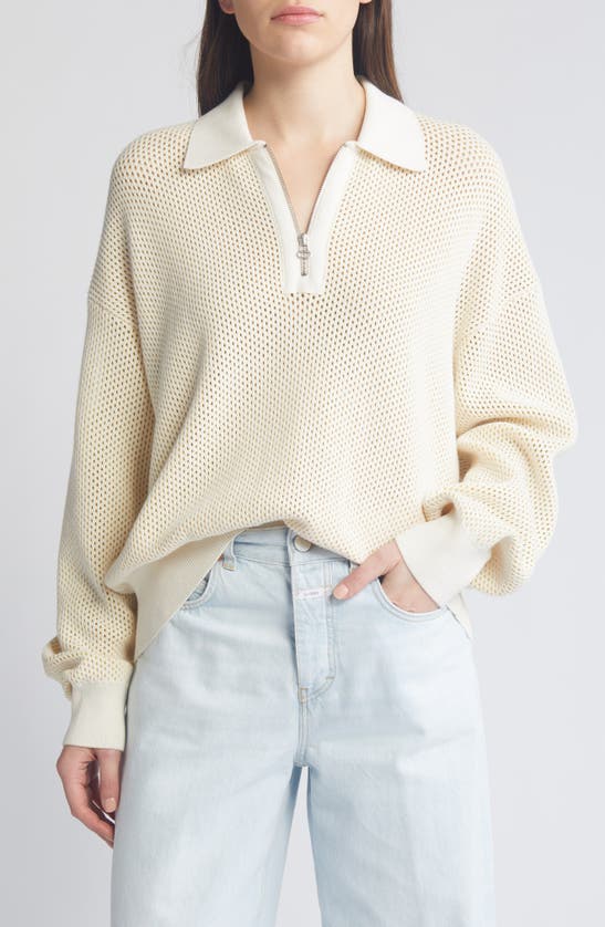 Shop Closed Open Stitch Half Zip Pullover In Ivory